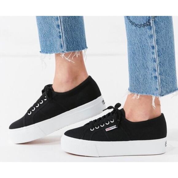 Superga 2790 Platform Sneakers in Black Canvas Women's Sz 10 - Picture 1 of 13